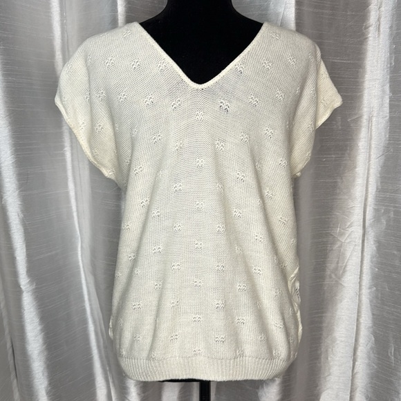 Vintage Helen Sue Acrylic Ivory Open CableKnit Short Cap Sleeve Sweater - Picture 3 of 8